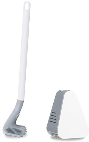 Golf Silikon Toilettenbürste, Klobürste Silikon WC Bürste Langstielige Toilettenbürste mit Halter, 360º Keine Toten Ecken Toilettenbürste Wandmontage & Stehen für Badezimmer(weiß)