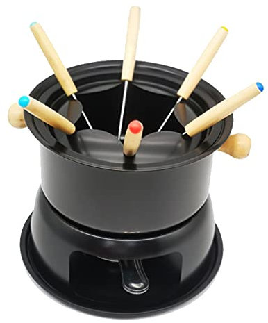 KELUNIS Mini Set De Olla para Fondue, Acero Carbono Olla Caliente Helado De Chocolate Y Queso Crisol con 6 Tenedores para Fondue Y Base para La Fiesta