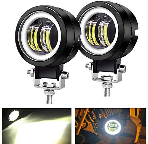 Kairiyard 3inch LED Motorcycle Driving Lights 60W 6000K Auxiliary Spotlights with DRL/Angel Eye Off Road Light Pod 6000lm LED Fog Work Light for Motorcycle Truck SUV UTV ATV Tractor, 2Pcs