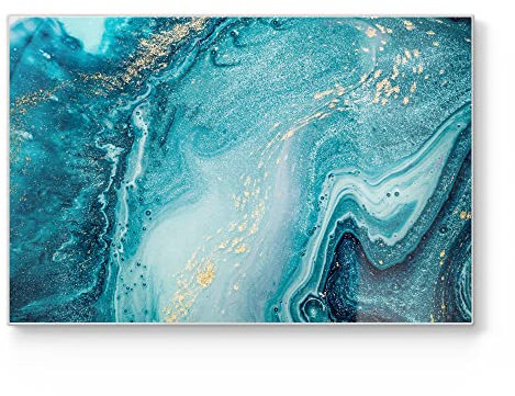 DEQORI Tabla de cortar de cristal, grande, 30 x 20 cm, diseño de mar de mármol, placa de corte para cocina, antibacteriana y antideslizante, placa de cristal y bandeja para servir