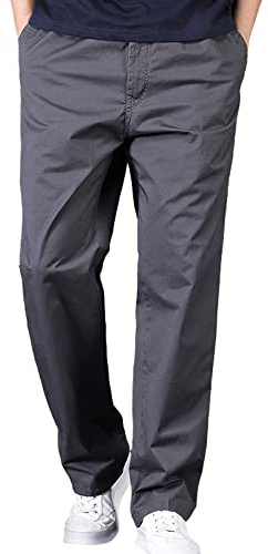 Jamron Homme Coupe Droite Taille Élastique Pantalon Chino Casual Pantalon de Travail en Coton avec 4 Poches