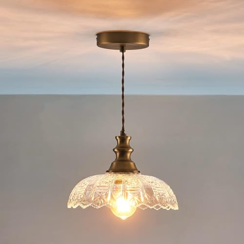 Latinulu 1-Light Pendant Light with Oil Rubbed Bronze Metal Glass Shade and Adjustable Cord Industrial Ceiling Hanging Light for Kitchen Island Bar Dining Room Bedroom Foyer Hallway Farmhouse