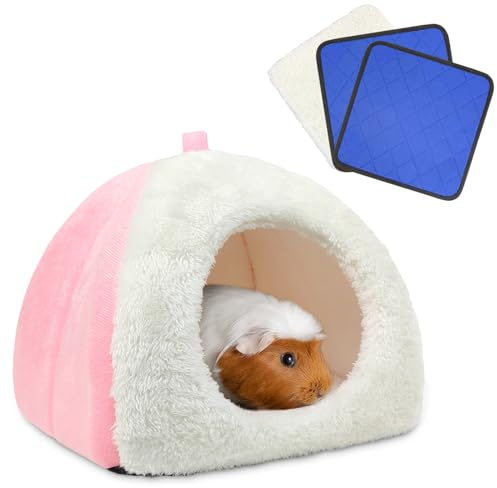 Tierecare Guinea Pig Bed with 2 Absorbent Leak-Proof Bottom Pee Pad Fleece Small Animal Hideout House Washable Hide Hut for Rabbit Chinchilla Rat Hedgehog