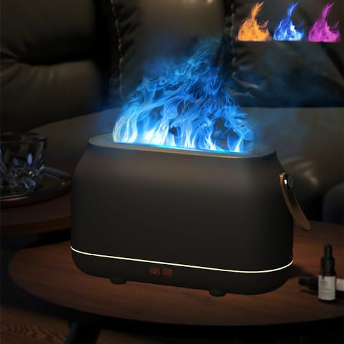 HUABULUO Diffusore di Oli Essenziali con Effetto Fiamma, Umidificatore 180ML, 3 in 1 Diffusore Ambiente Diffusore Umidificatore di Aromi di Fuoco Luce Regolabile, Spegnimento Automatico, Aromaterapia