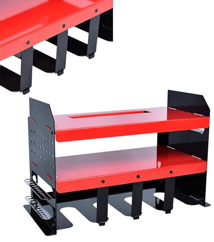 YARDIN Support mural pour 4 outils électriques - Étagère à outils à 3 niveaux avec support de tournevis latéral - Rouge et noir