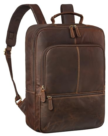STILORD Forest Mochila para portátil de 15,6 Pulgadas Mochila de Cuero Mochila de Cuero de Negocios Mochila para Hombre XL para A4 Amplia Carpeta Mochila de día Color:Cognac marrón Oscuro