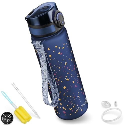 My Vesperbox® vattenflaska för barn – läckagesäker och lämplig för kolsyrade drycker – Water Bottle Kids – för skola och sport – barnflaska för flickor och pojkar – inkl. extra packning