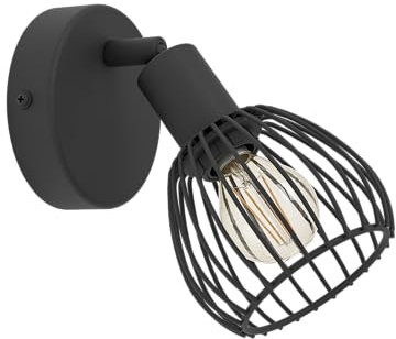 Eglo Applique Sonnino, lampada a muro per interni con faretto regolabile, stile industriale in metallo nero, per soggiorno e camera da letto, attacco E14