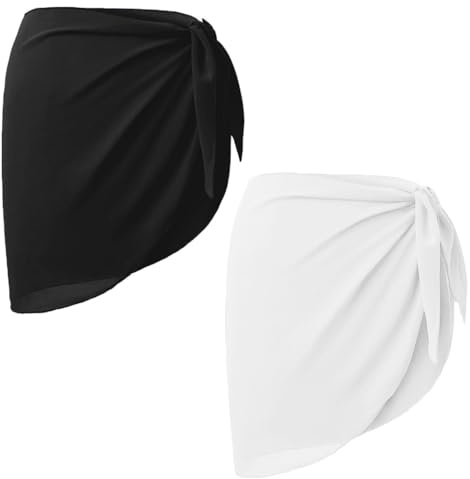 SYEYCW Pareo Femmes Plage - Sarong en Mousseline Noir & Blanc pour Maillot de Bain