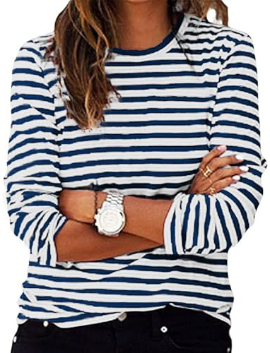 Buy Again My Orders Ladies Striped Tops 2025 Spring Long Sleeve Crewneck Shirts UK Fashion Lightweight Pullover Blouse Dressy Casual Loose Fit Shirts Womens Comfy Going Out Tee Shirts