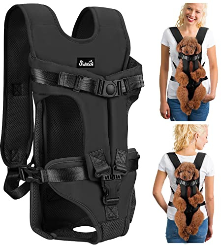 Lukovee Dog Backpack Carrier, Legs Out Easy-fit Dog Front Carrier for Small Medium Dogs, Adjustable Hands Free Dog Chest Carrier for Hiking Cycling (B,Medium)