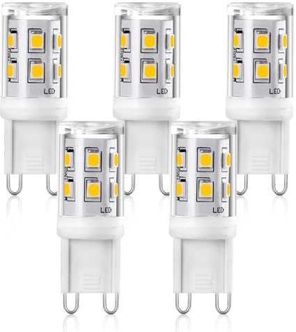 YUIIP - Bombillas LED G9 de 2 W, equivalente a halógeno de 20 W-25 W, 4000 K, color blanco neutro, ángulo de difusión 360 °, casquillo G9, AC 220-240 V, CRI > 85, bajo consumo, no regulable, lote de 5