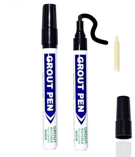 2Pcs Grout Pen,Black Tile Paint for Tiles Bathroom Designed for Restoring Tile Grout in Wall Floor Bathrooms Kitchens,Tile Grout Reviver Pens for Kitchen Floor Tile, Shower Wall Lines