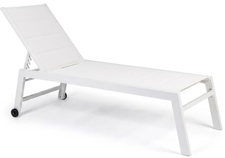 Totò Piccinni Lettino Prendisole CEFALÙ in Alluminio e Textilene Imbottito, Sdraio da Piscina e Giardino con Ruote, Schienale Regolabile (Bianco)