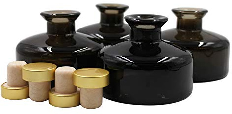 Frandy House Black Glass Diffuser Bottles Diffuser Jars with Gold Cork Caps Set of 4 – 2.75 inches High, 150ml 5.1 ounce. Fragrance Accessories Use for Diy Replacement Reed Diffuser Sets.