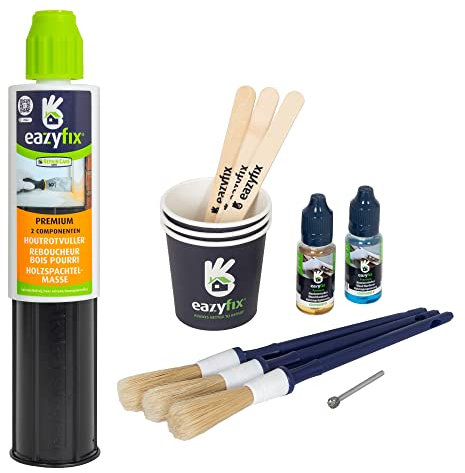 EAZYFIX® Holzfäule Reparaturset - inkl. Premium Holzspachtelmasse und Zubehör - für einfache, langlebige Holzreparaturen