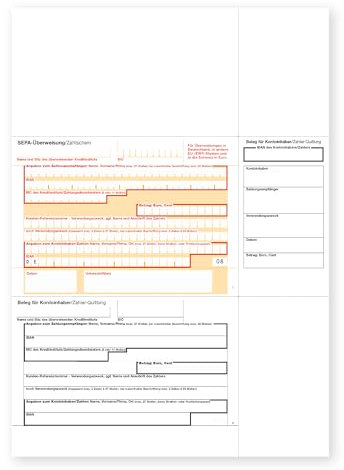 Litfax – SEPA Überweisung Zahlschein für WinBanking, Format: DIN A4, Quittungs-Talon rechts, 1-fach ohne Durchschlag (500 Stück)