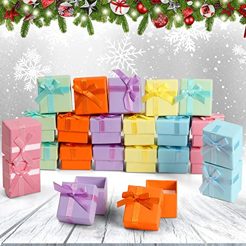 Kurtzy Scatola Regalo con Coperchio Colorate Pastello (24pz) Scatoline Regalo per Gioielli 4,1 x 4,1 cm -Scatoline Cartone Porta Anello con Fiocco ed Inserto Tessuto - Scatole Regalo per Eventi Vari
