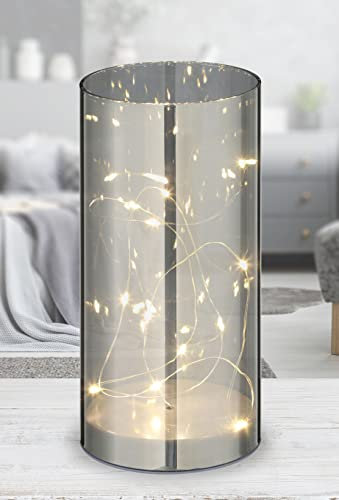 Spetebo LED Lichterglas silber mit Timer - 20 cm - Deko Glas Leuchte - Zylinder Lampe Tischdeko Fensterdeko beleuchtet