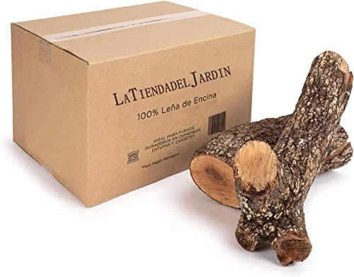 Suinga - 20Kg de Encina. Troncos Ideales para Chimeneas, Calderas, Estufas y Fuegos Duraderos en General. Leña Seca y de Poda Controlada. Hecho en España