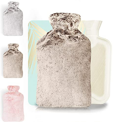 Borsa Acqua Calda Peluche 2L con Fodera Copertura Foderata - Boule Acqua Calda en Gomma Super Morbida, nostra borse Adattarsi per il Sollievo il dolor e per Scaldaletto (Premium Marrone)