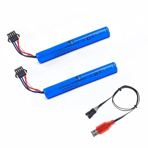 Cecicebb 7.4V 600mAh 1450cell Li-ion Battery with SM-4P Plug and USB Charger for Airsoft Guns Gel Water Blaster