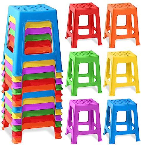 TURSTIN 12-pack stapelbara klassrumspallar i plast med runda färgglada inomhus/utomhus flexibla sittplatser dekorativa stolar för hemmakontor, klassrum
