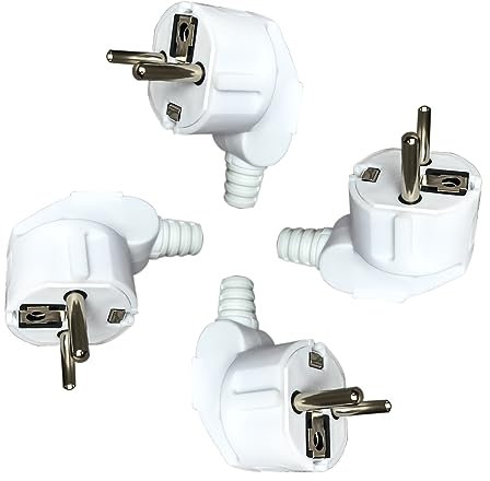 Nizirioo Lot de 4 prises Schuko : 230 V - Prise Schuko d'extérieur - Prise de contact avec embout de protection contre les torsions - Connecteur coudé extérieur - Résistant aux