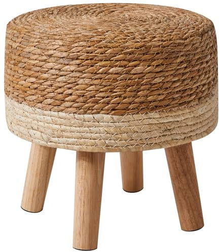 YMYNY Sitzhocker, Ottoman, Fußhocker aus Natürliches Seegras und Kiefernbeinen, in ländlichen Stil, Handgefertigt, für Schlafzimmer, Wohnzimmer Outdoor, weiß 32×32×32CM HBD027W