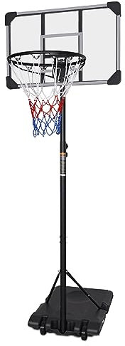 FUNJEPE Tragbarer, freistehender Basketballkorb und Ständer, höhenverstellbar, mit transparentem Rückwand-Set-System für drinnen und draußen, 165–213 cm