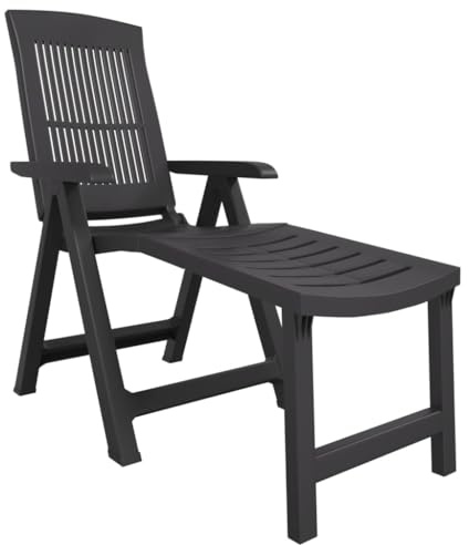 vidaXL Sun Lounger, Foldable Outdoor Reclining Sun Lounger for Garden Pool, Sun Bed with Adjustable Backrest, Modern Style, Anthracite Plastic