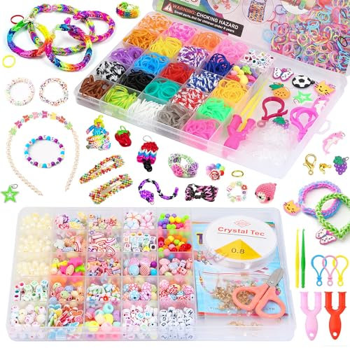 Elekin 2 Box Loom Rubber Bands Kit in 23 Colors + DIY Bead Set for Jewellery Making Kits