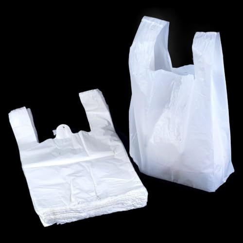 HOT BARGAINS Vest Carrier Bags, 100 Count White Recyclable Shopping Bags, 13 x 19 x 23 inch