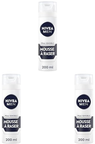 NIVEA MEN Peau Sensible Mousse à Raser (200 ml), crème de rasage enrichie en camomille et en hamamélis, soin rasage 0% alcool pour homme (Lot de 3)
