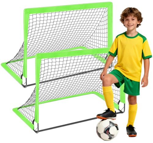 HipierFx 2 Pack Foldable Kids Soccer Goals for Backyard with Carry Bag Pop up Soccer Net for Kids Easy Setup