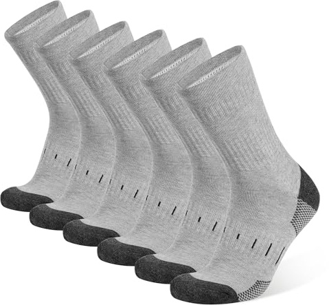Mens Socks Cushioned Work Socks Walking Socks Womens Crew Athletic Socks for Outdoor Hiking Trainer Running (UK, Numeric, 9, 12, Regular, Regular, Grey 6 pairs)