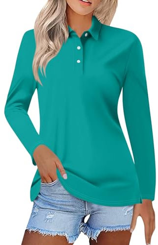 Poloshirt Damen Sportshirt Langarm Sport Oberteile Elegant Wintershirts Baumwolle Polohemd Damen Laufen Wandern Tunika Top Locker Fashion Tshirt Mit Kragen B05Z Himmelblau L