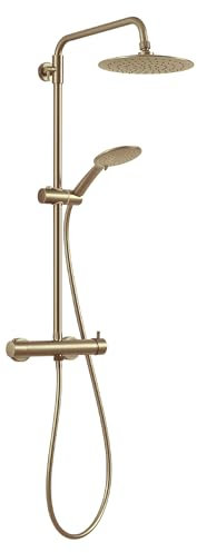 Gedy STAR PLUS 03 Duschsäule Gold matt mit Einhebelmischer, Duschset 3 Positionen, Duschkopf; Schlauch 150 cm, ausziehbar 92-146 vm