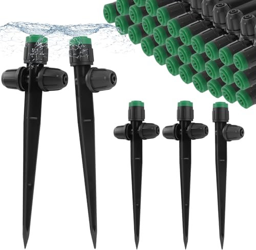 Kalolary - 35 emettitori di irrigazione a goccia a doppia testa, per tubi da 6,35 mm, flusso d'acqua a vortice regolabile a 360 gradi, con serratura per sistema di irrigazione da giardino (verde)