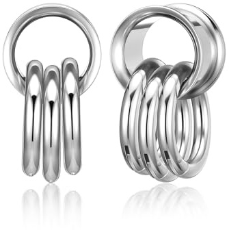 Jovivi Silver Ear Tunnels with Ring Stainless Steel 00G Ear Gauges Double Flared Stretchers Plugs Earrings Ears Lobe Piercing Jewellery 10mm