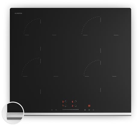 Klarstein Verosteel Placa Inducción 60cm - 4 Zonas, 7400W Boost, Control Táctil, Temporizador, Bloqueo Infantil, Indicador Calor Residual, Vitrocerámica Inducción, Diseño Minimalista Negro