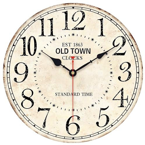 Toudorp Orologio da parete rotondo retrò da 35,5 cm, stile antico vintage, funzionamento a batteria, stile country francese, silenzioso, per fattoria, giardino, cucina, camera da letto, ufficio