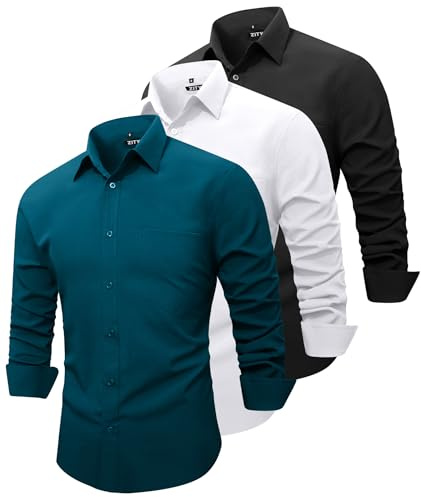 ZITY 3 Pack Mens Dress Shirts Solid Long Sleeve Business Casual Button Down Shirts