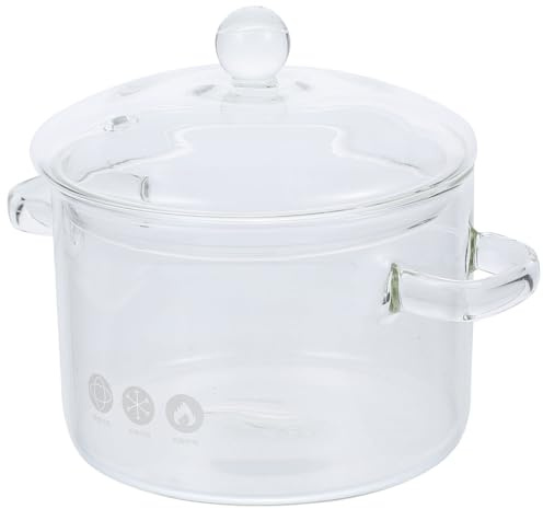 TOBBOMEY Olla de Vidrio Transparente para Cocina 15 Cm con Tapa y Asas Dobles, Resistente al Calor para Cocinar a Fuego Lento, Adecuado para Sopas, Leche y Fideos, Olla de Cocina Versátil
