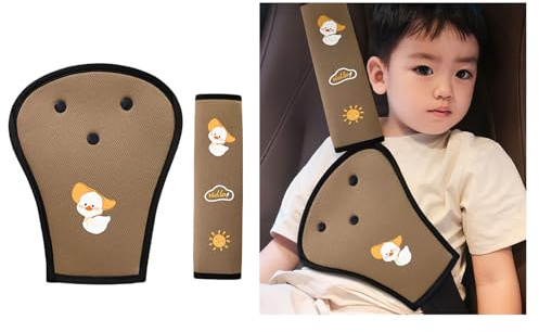 Furforstk protector cinturon coche niños 2 piezas almohadilla cinturon coche, almohadillas para cinturón de seguridad, Evita que los cinturones de seguridad aprieten el cuello y el abdomen, Marrón