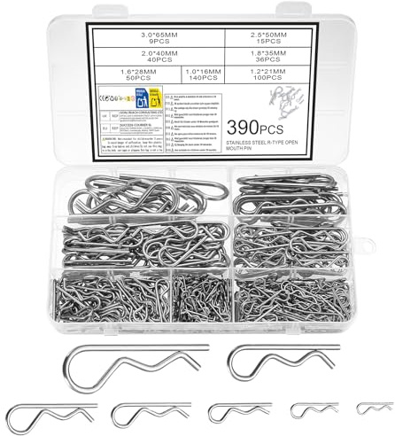 390 Pcs Assortiment de Goupilles, Goupille Fendue en Acier Inox, Goupilles Fendue À Ressort de Retenue Clips en R pour Appareils électroménagers, Motos, Tracteurs, Mécaniques Auto