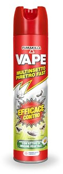 FUMAKILLA VAPE MULTINSETTO PIRETRO FAST, Spray Insetticida a Tripla Azione, Contro Zanzare, Formiche, Mosche, Scarafaggi, Vespe, Con Attivo di Origine Vegetale, 400ml