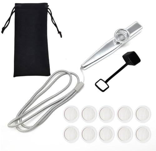 FUHAMJ Set De Kazoo Con Funda Protectora, Bolsa De Transporte Y 10 Membranas Para Flauta; Kazoo, Instrumento Musical Para Niños En Edad Preescolar Y Adultos (Plateado)