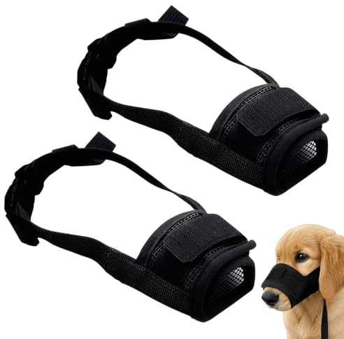 2 Pcs Dog Muzzle, Lightweight & Breathable Mesh Muzzle for Small Medium Dogs, Adjustable Buckle Strap, Allows Panting Drinking, Dog Muzzles to Prevent Biting Barking Chewing (Black, M)