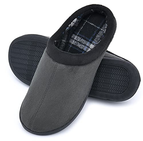 LORDFON Memory Foam Mens Slippers Slip-On Comfy House Slippers for Men Indoor Outdoor Non-Slip Warm Winter Men’s Bedroom Slipper Size 11-12 Grey